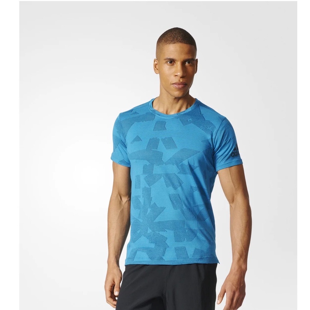 Adidas Freelift Elite Mens Teal Blue Geometric Training T-Shirt Size Medium
